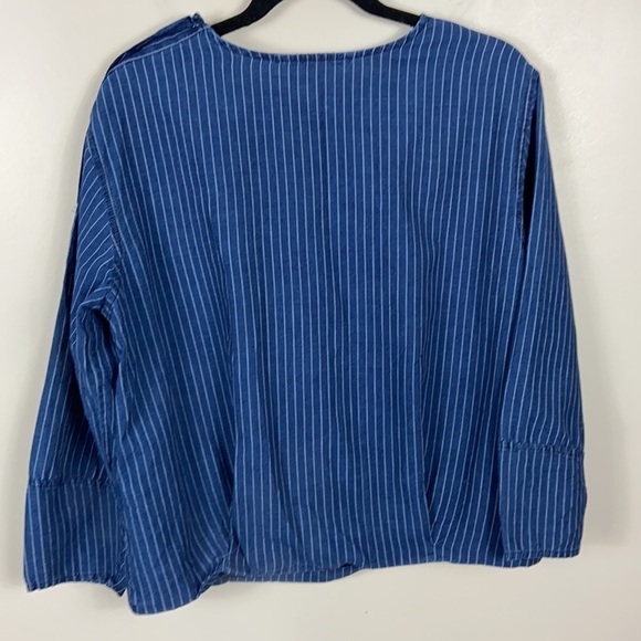 Zara Trafuluc Pinstripe Embroidered Veggies Chambray Top size S - Picture 10 of 13